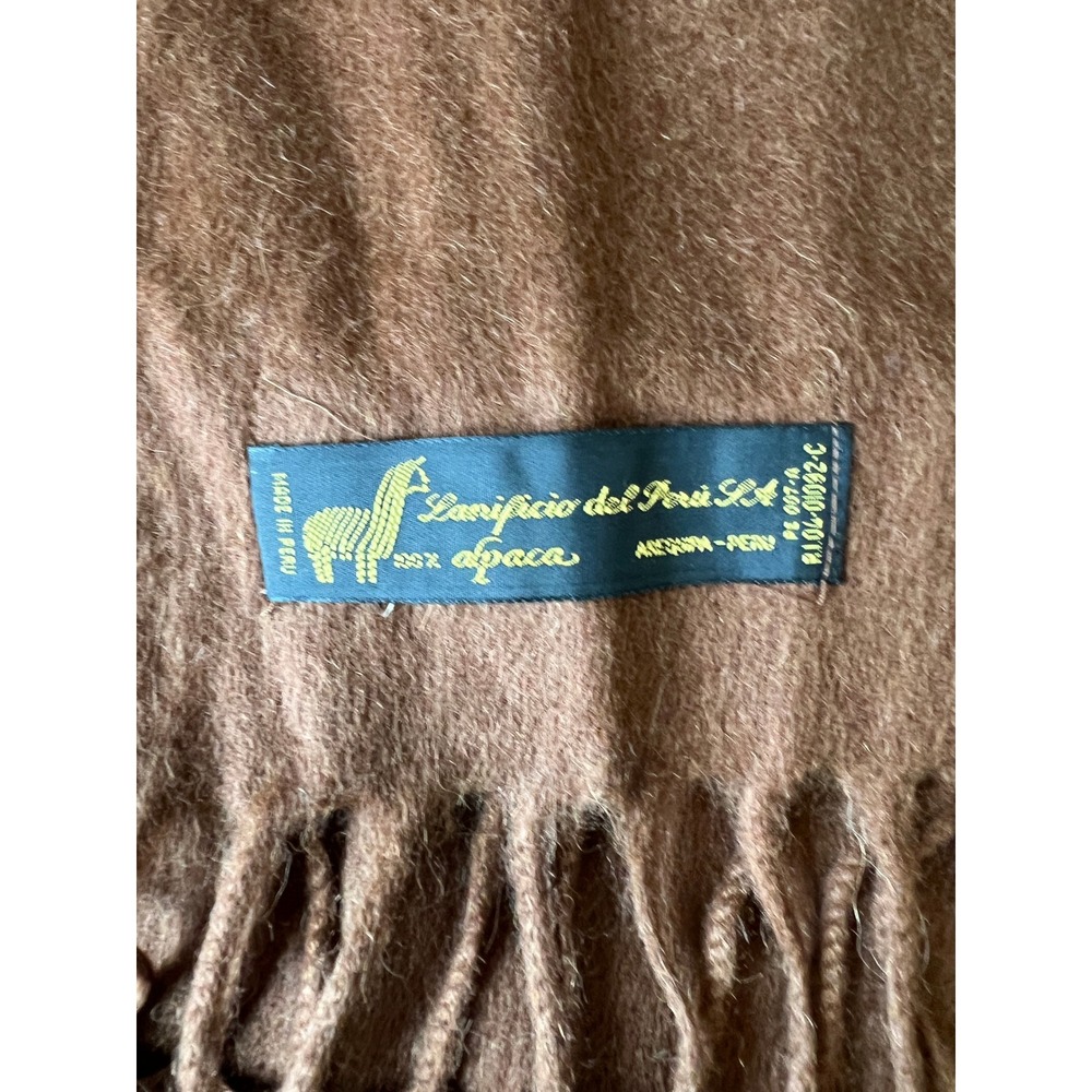Lanificio del Peru Scarf Unisex OS Brown 100% Alpaca Wool Fringe Made in Peru